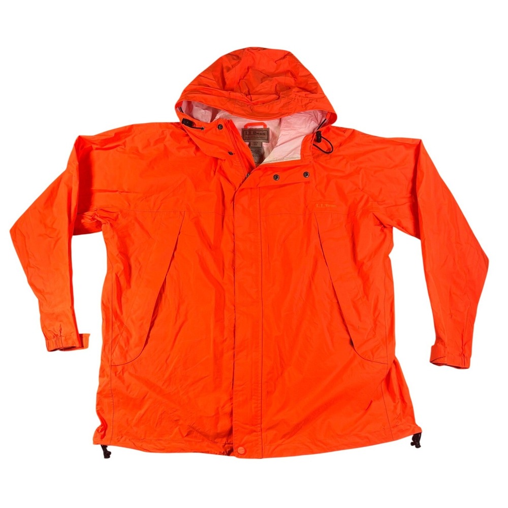 LL Bean Mens XXL Rain Jacket Blaze Orange Hooded Waterproof Shell 0YP75